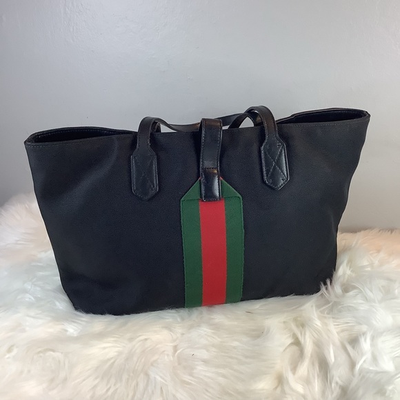 🖤GUCCI 337070 Techno with Web Detail Black Canvas ToTE🖤GENDERLESS - Picture 3 of 12